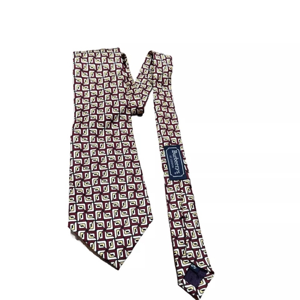 BURBERRY Hand Sewn in‎ USA Burgundy Vintage 100% Silk Tie Geometric 56”
